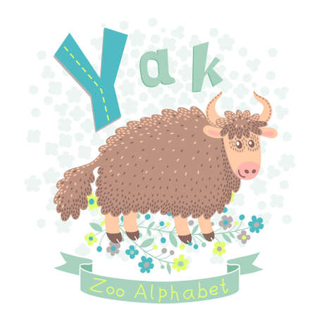 Letter Y - Yak. Alphabet with cute animals. Vector illustration.のイラスト素材