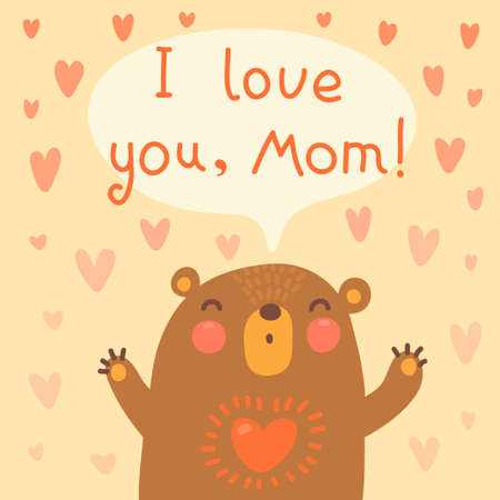 Greeting card for mom with cute bear. Vector illustration.のイラスト素材