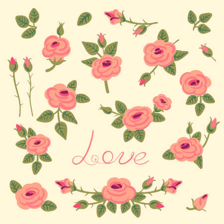 Set of vintage roses for design. Vector illustration.のイラスト素材