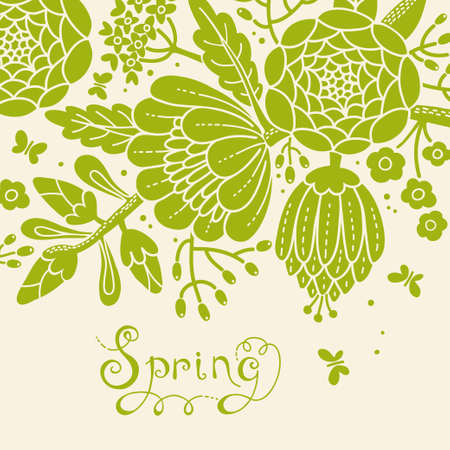 Vintage card with a blossoming branch  Vector illustration のイラスト素材