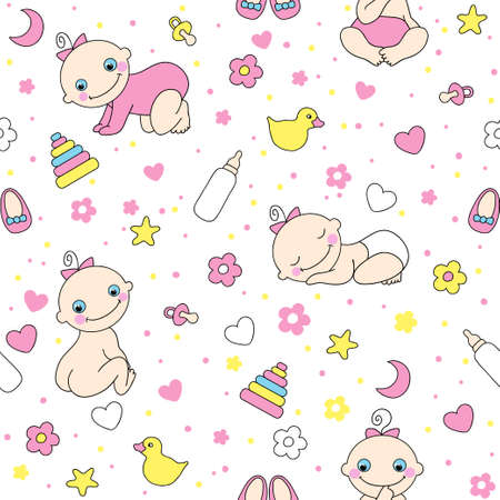 Seamless pattern for baby girls  Vector illustrationのイラスト素材