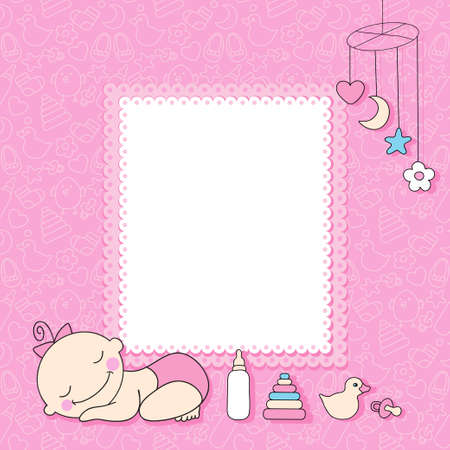 Sweet baby girl announcement card style cartoon  Vector illustrationのイラスト素材