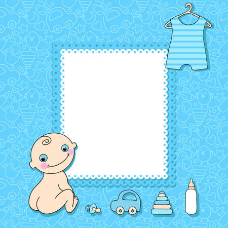 Sweet baby boy announcement card style cartoon. のイラスト素材