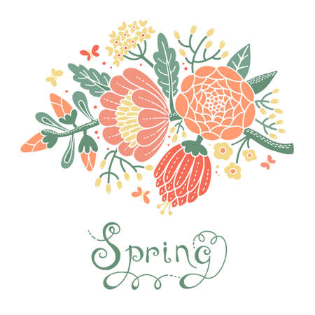 Vintage card with a blossoming branch  Vector illustration のイラスト素材