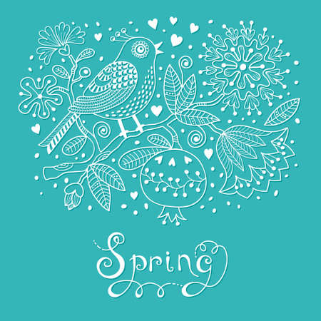 Vintage Festive card with flowers and birds  Vector illustration のイラスト素材