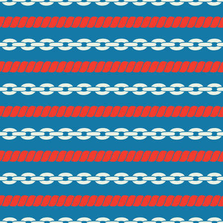 Seamless striped pattern in marine style with ropes and chains. Vector illustration.