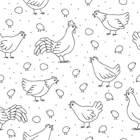 Seamless pattern with chickens, roosters and chickens.のイラスト素材