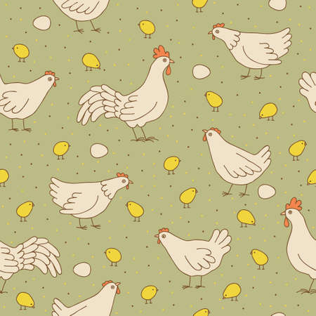 Seamless texture with  hens and chicks  Seamless pattern can be used for wallpaper, pattern fills, web page background,surface textures  Gorgeous seamless childish background のイラスト素材