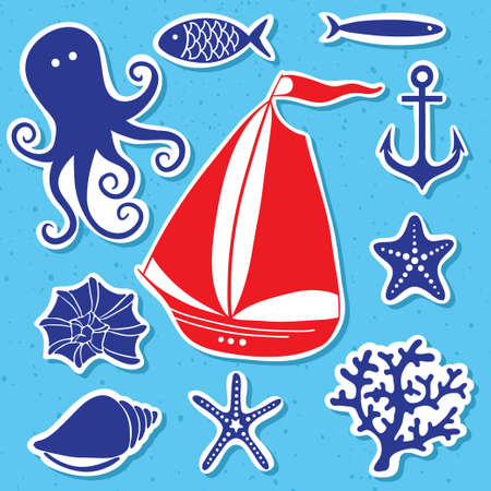 Silhouette Sea - Hand drawn set of sea symbols のイラスト素材