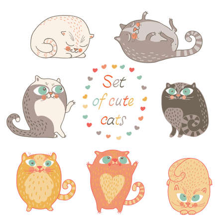 Set of cute cats  Hand drawn illustration のイラスト素材