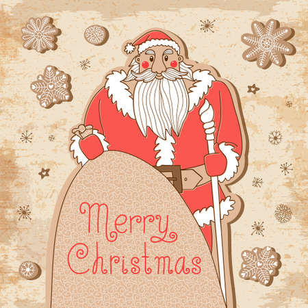Vintage Christmas card with a mighty Santaのイラスト素材