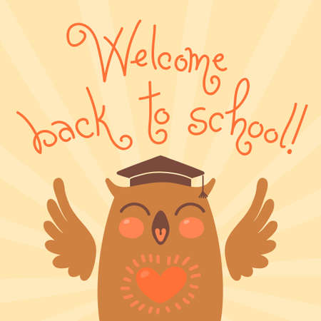 Welcome back to school. Card with an owl. のイラスト素材