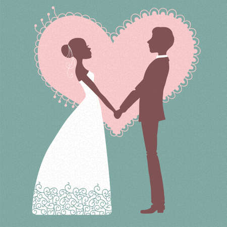 Wedding invitation  Silhouette of bride and groom  Vector illustration のイラスト素材