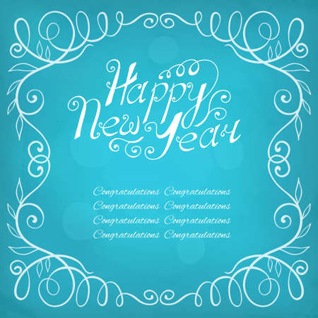 Happy New Year hand lettering  Calligraphic frame  Vintage postcardのイラスト素材
