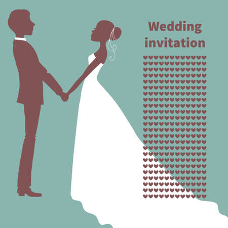 Wedding invitation  Silhouette of bride and groom  Vector illustration のイラスト素材