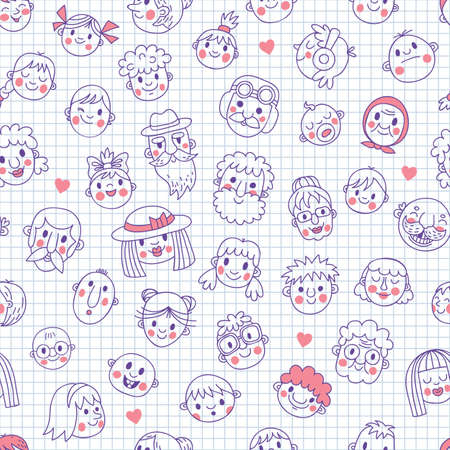 Funny cartoon faces  Seamless pattern  Vector illustration のイラスト素材