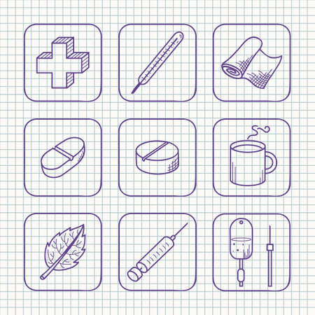 Sketches simple medical icons set illustration のイラスト素材