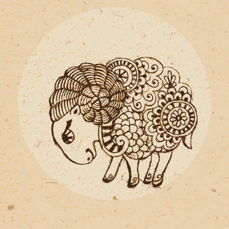 Hand drawn ram with elements of the ornament in ethnic style  Zodiac sign - Aries  Vector illustrationのイラスト素材