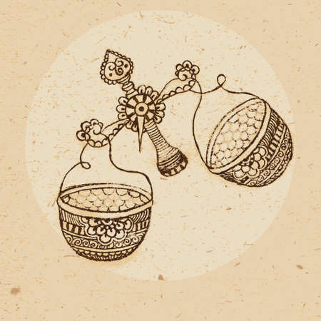 Hand drawn libra with elements of the ornament in ethnic style  Zodiac sign - Libra  Vector illustrationのイラスト素材