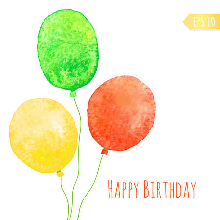 Card with colored watercolor paint balloons. Vector isolated illustration.のイラスト素材