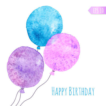 Card with colored watercolor paint balloons. Vector isolated illustration.のイラスト素材