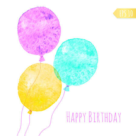 Card with colored watercolor paint balloons. Vector isolated illustration.のイラスト素材