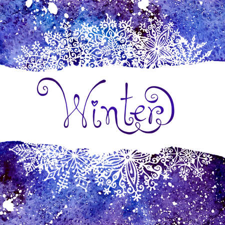 Winter background with snowflakes. Painting. Watercolor splash. Vector illustration. のイラスト素材