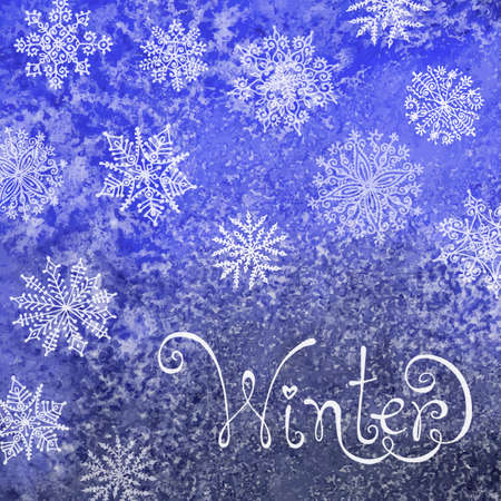 Winter background with snowflakes. Painting. Watercolor splash. Vector illustration. のイラスト素材