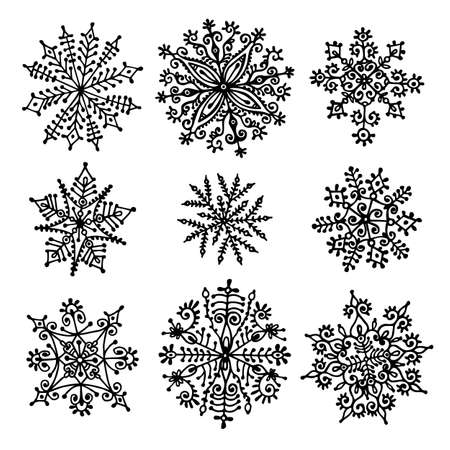 Hand drawn snowflakes. Design elements. Vector isolated set.のイラスト素材