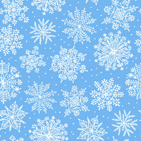 Hand drawn snowflakes. Seamless pattern. Vector illustration.のイラスト素材