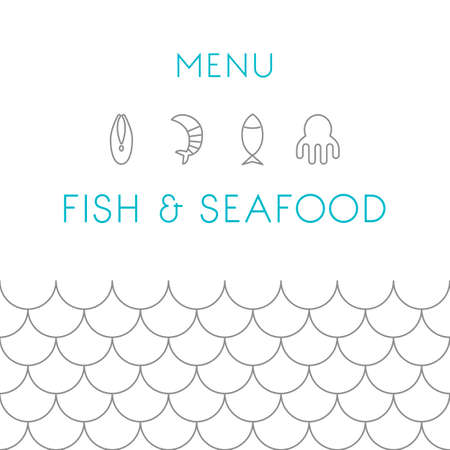 Restaurant menu design template. Fish and seafood menu. Vector illustration.のイラスト素材
