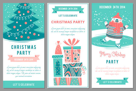 Christmas party invitations in cartoon style. Vector illustration.のイラスト素材