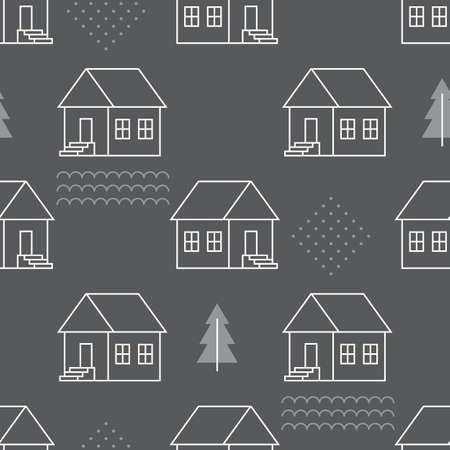 Seamless pattern with country houses. Vector illustration.のイラスト素材
