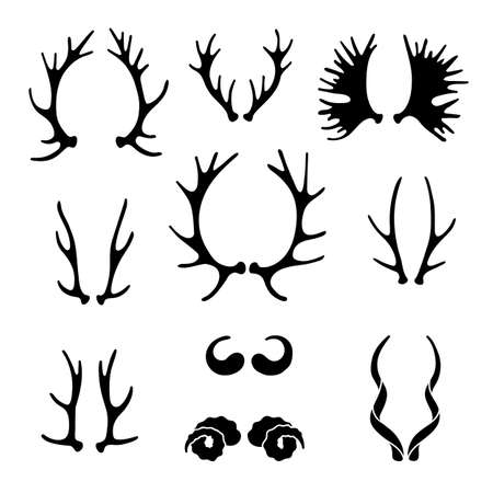 Set horns silhouettes for design. Vector illustration.のイラスト素材