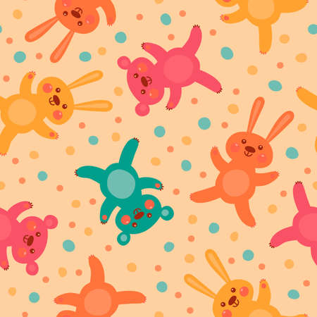Kids seamless pattern with cute bears and hares. Vector illustration.のイラスト素材