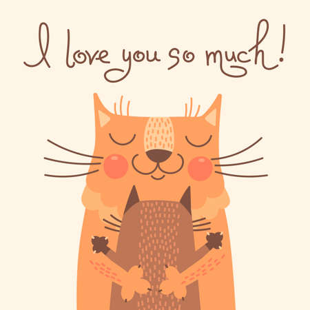 Sweet card for Fathers Day with cats. Vector illustration.のイラスト素材