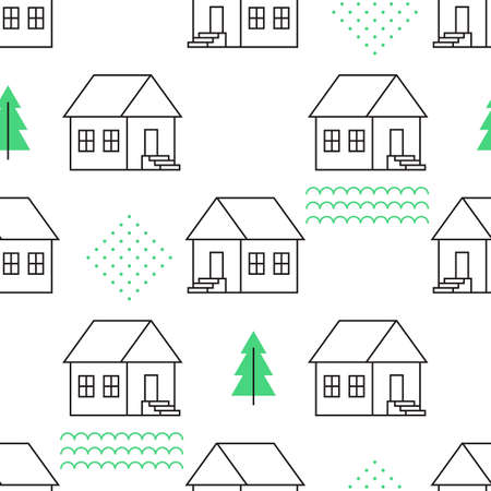 Seamless pattern with country houses. Vector illustration.のイラスト素材