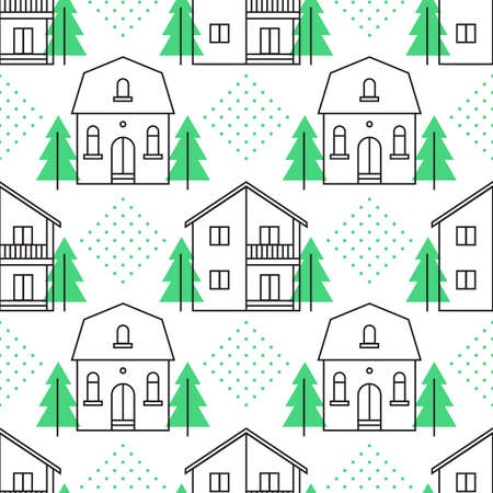 Seamless pattern with country houses. Vector illustration.のイラスト素材