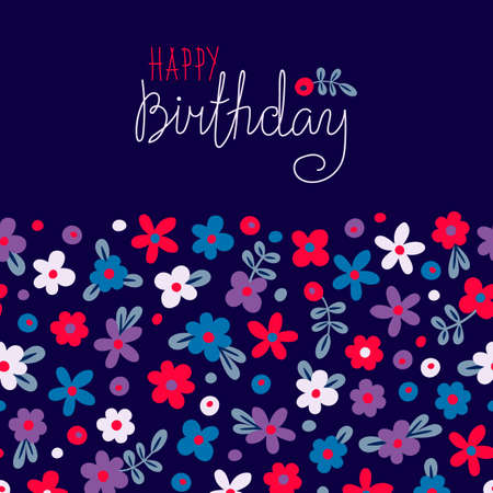 Card Happy Birthday with cute flowers. Vector illustration.のイラスト素材