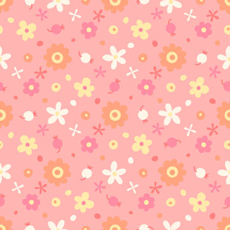 Seamless pattern with small flowers and berries. Vector illustration.のイラスト素材