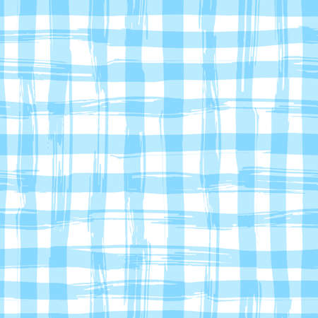 seamless pattern with square hand drawn texture. Blue checkered tablecloth.