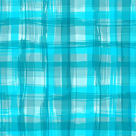 Vector seamless pattern with square hand drawn texture. Aquamarine checkered tablecloth.のイラスト素材