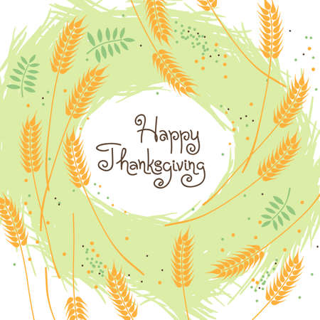Happy Thanksgiving Fall Background with Wheat Ears. Vector illustrationのイラスト素材