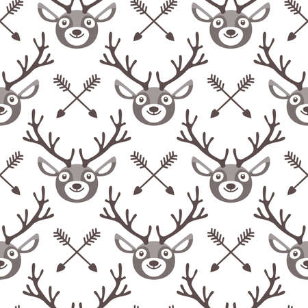 Hipster seamless pattern with deer and arrows. Vector illustration.のイラスト素材