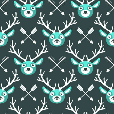 Hipster seamless pattern with deer and arrows. Vector illustration.のイラスト素材