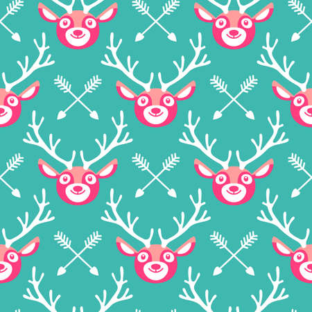Hipster seamless pattern with deer and arrows. Vector illustration.のイラスト素材