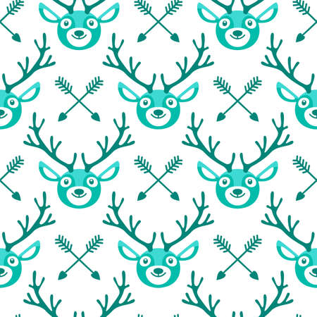 Hipster seamless pattern with deer and arrows. Vector illustration.のイラスト素材