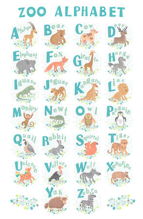 zoo alphabet. Funny cartoon animals. Letters. Learn to read.のイラスト素材