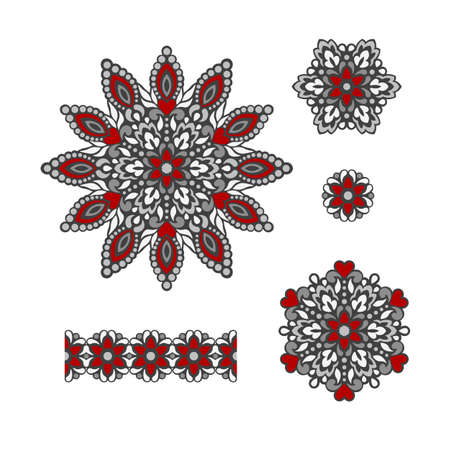 Abstract Flower Patterns. Decorative ethnic elements for design. Vector illustration.のイラスト素材