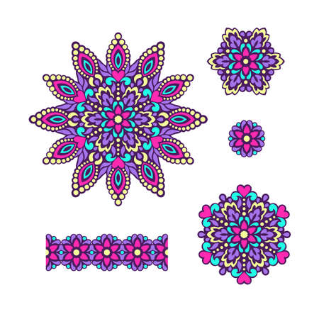 Abstract Flower Patterns. Decorative ethnic elements for design. Vector illustration.のイラスト素材